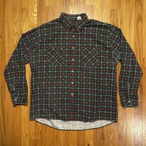 Vintage Plaid Flannel Long Sleeve Shirt Ozark Trail Mens 2XL MADE IN USA